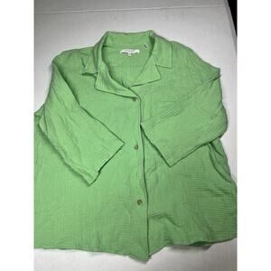 Foxcroft Top Womens 18 Relaxed Aloe Green Gauzy 100% Cotton Button up Shirt